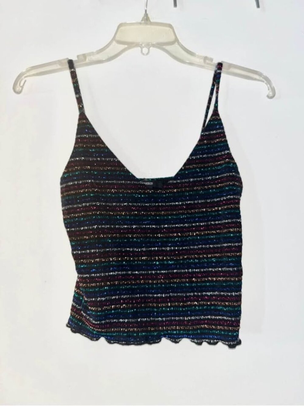 Forever 21 Sparkly Jewel Tone Striped Cropped Cami, Small